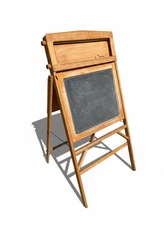 1940s Vintage National School Slate Company Oak Folding Childs Chalkboard Easel