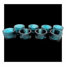Set of 8 TEAL Glass Tea Light Holders CANDLE Ribbed BLUE 1.5" High GREEN