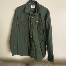 Wrangler Mens Large Forest Green Long Sleeve Button Down Work Shirt Dual Pocket
