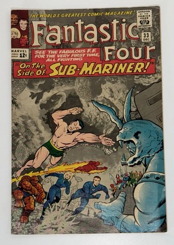 VINTAGE 1964 Marvel Comics FANTASTIC FOUR (Vol. 1 No. 33) Sub-Mariner + PIN-UP