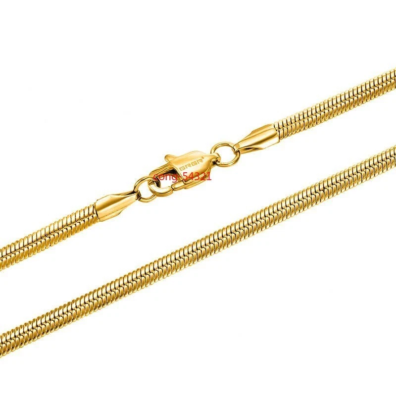 14K Solid Yellow Gold 3.5mm Flat Snake Chain Necklace 18" 20" 22" 24" Italy- - Image 4 of 4