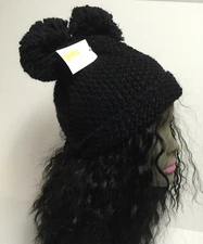 Capelli New York Black,Double Pom Pom  Beanie OS Hat Winter Cap Snow Super Soft