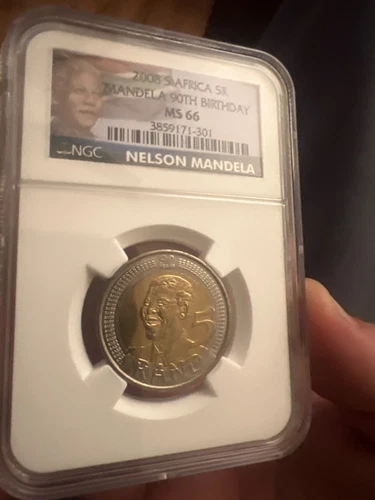 Nelson Mandela - 2008 South Africa 5 Rand 90th Birthday NGC Graded MS66!!!