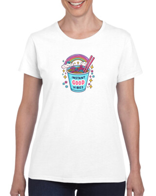 Kawaii Ramen Instant Good Vibes Cute Soul Food Positive Message Tee Ladies Shirt