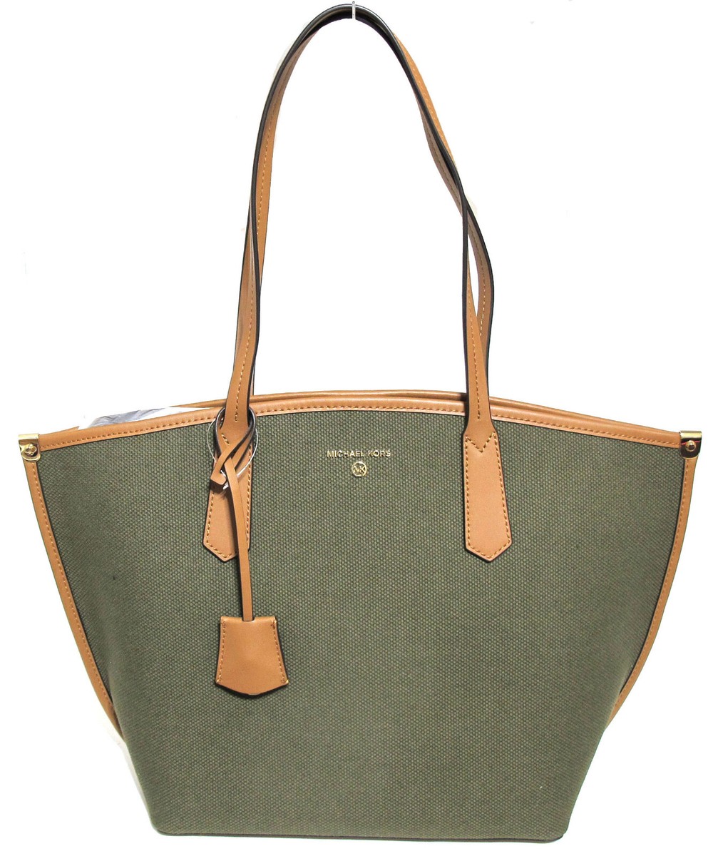 NEW MICHAEL KORS Travel JANE Large Canvas/Leather Open Tote Olive