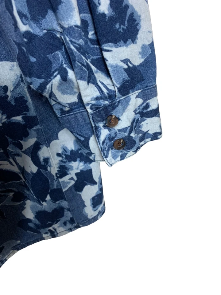 Camisa Isaac Mizrahi Live Azul Floral Manga Larga Botón Delantero Dobladillo Alto-Lo Talla 22W Foto 3 de 4