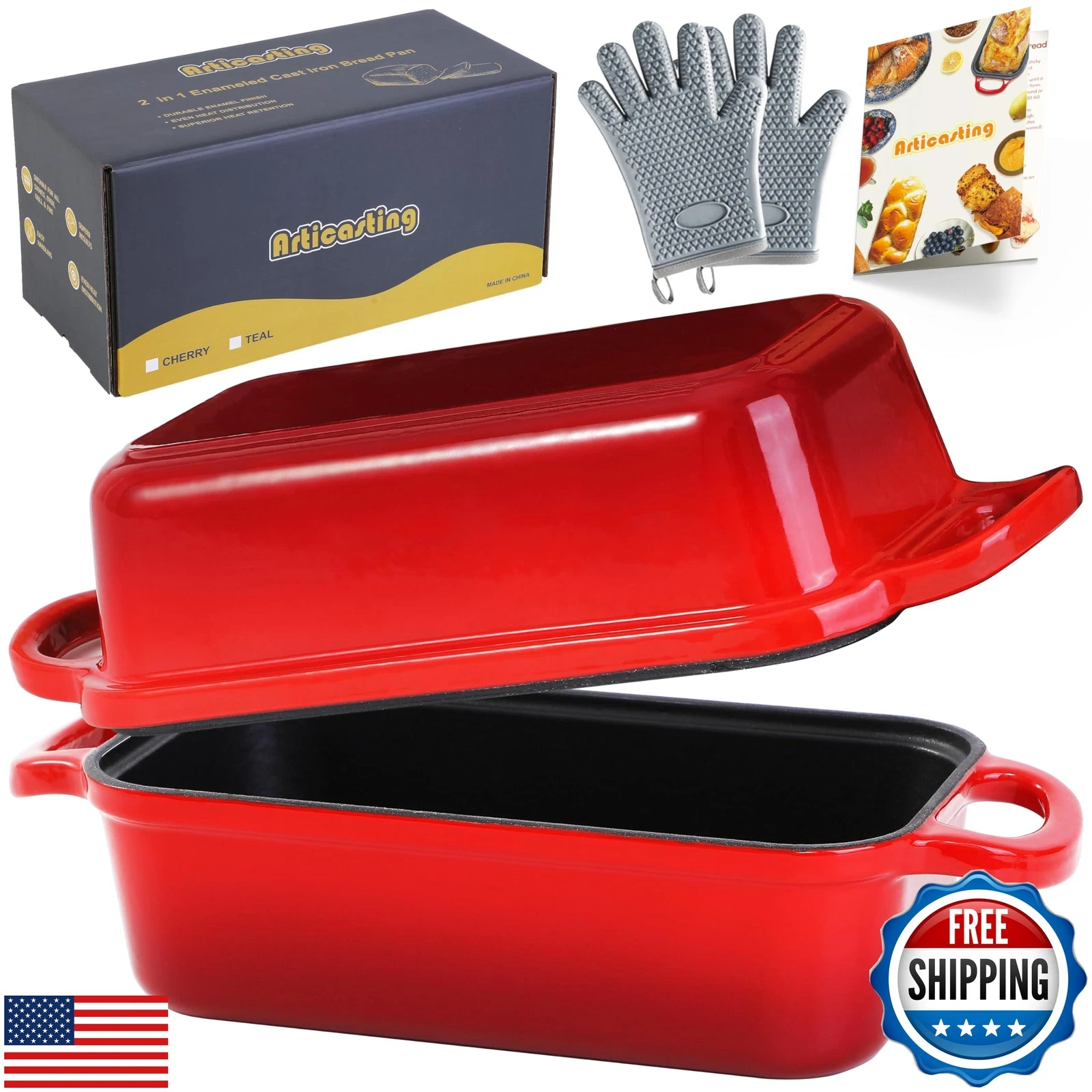 Articasting Cast Iron Bread Loaf Pan with Lid, Loaf Pans for Baking Bread 9x5