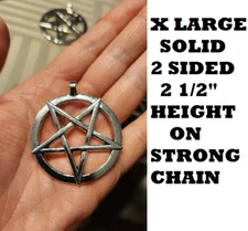 LARGE OCCULT PAGAN PENTAGRAM Pendant On 925 Sterling Silver Plated 26" Necklace