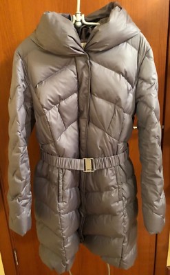 Tahari Womens Gray Puffer Belted Jacket Size L