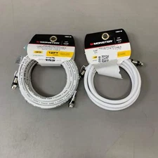 MONSTER (2Pack) RG6 Quad Coax Satellite Tv Cables 6ft, 12ft White 140037-00,1400