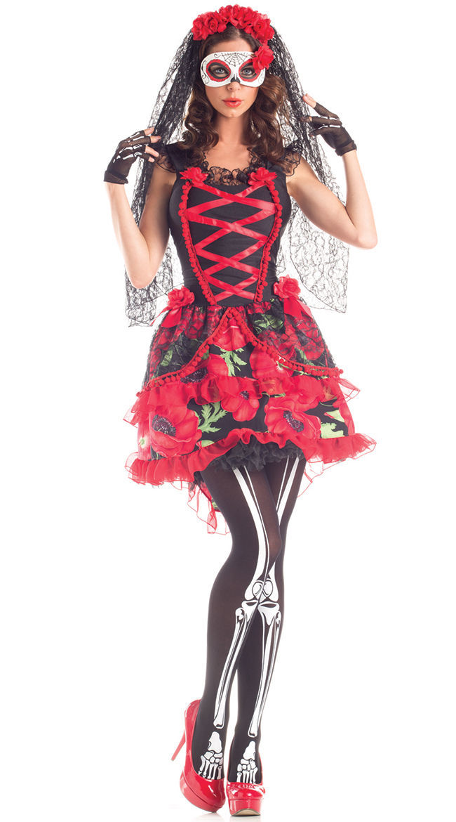 Disfraz De Halloween Senorita Día De Los Muertos Adulto Mujeres Party KING PK297