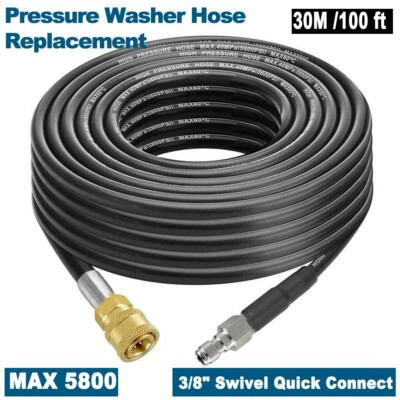#ad 5800PSI Pressure Washer Hose 100FT 3 8quot; Swivel Quick Connect 1 4quot; Extension Tube $36.99