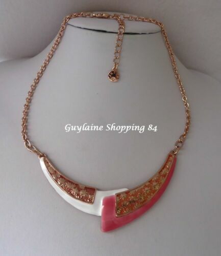 Collier Vintage Plastron Beige Avec Chaîne Réglable Couleur Or - Bijou Occasion état Impeccable