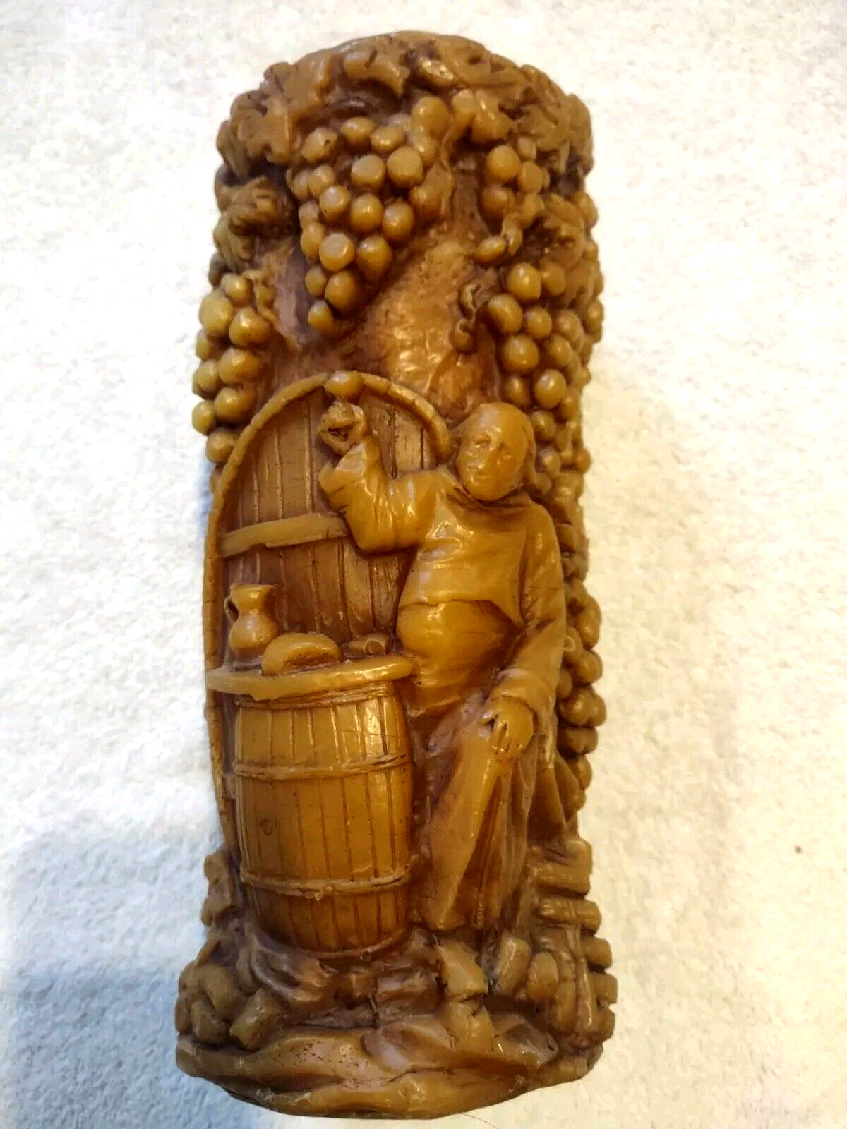 HUGE Vintage German Beeswax Pillar Candle Carved Drinking Wi