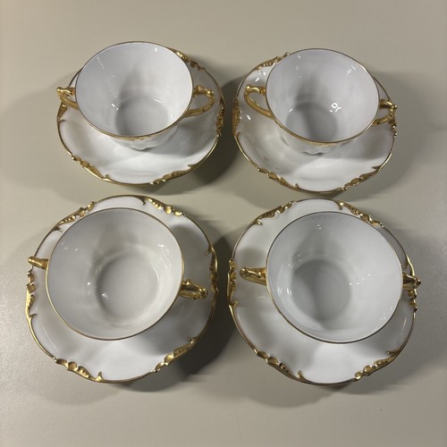 4 Vintage Jean Pouyat Gold Trim Cream Soup Bowl Saucer Set 1 7/8” Discontinued - Picture 16 of 19