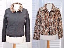 Reversible Jacket Black Faux Fur Bomber Faded Glory - Size Xl (uk 14)