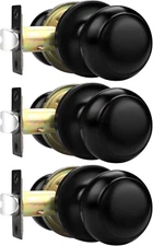 Hall/Closet Door Knobs in Matte Black Finish, Interior round Passage Door Knobs 