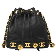Chanel Black Calfskin Triple CC Drawstring Shoulder Bag 175630