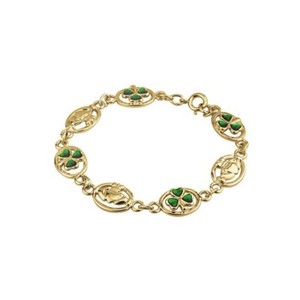 Authentic Solvar Gold Plated Bracelet 3 Claddagh And 4 Shamrock Links 7.5 L