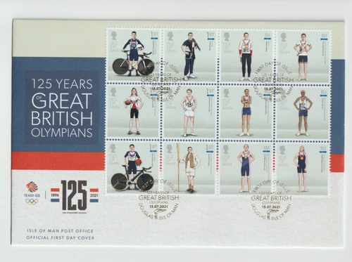GB Isle of Man 2021 125 Years Great British Olympians FDC per scan