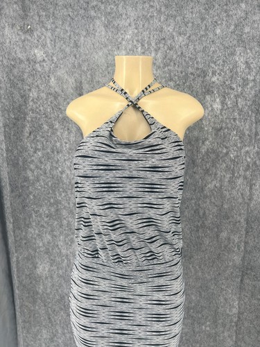 Athleta schwarz grau Träger Neckholder Y Rücken Nylonmischung sportlich Badekleid S - Bild 3 von 12