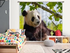 3D Panda Leaves ZHUA3621 Animal Photo Curtain Window Blockout Fabric Amy 2023