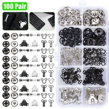 100 Pair 3 Styles Sewing Hook and Eye Closure Clothing Fixing Tool Snap Fastener