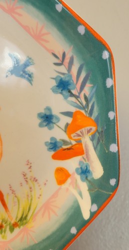 2 ct Set Colorful Deer Forest Side Salad Plates Octogon Cottagecore Woodland 8in - Picture 6 of 9