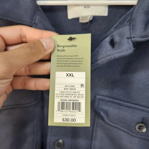 Goodfellow & Co Jacket Mens 2XL Blue Fleece Shirt Shacket Snap Button Casual image 3