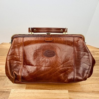Oroton Australia Vintage Chestnut Brown Leather Bag Satchel Handbag Briefcase