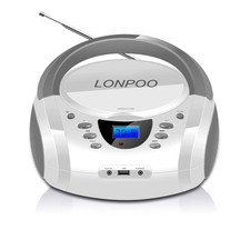 LONPOO CD Players Portable Boombox with FM Radio/USB/Bluetooth/AUX White