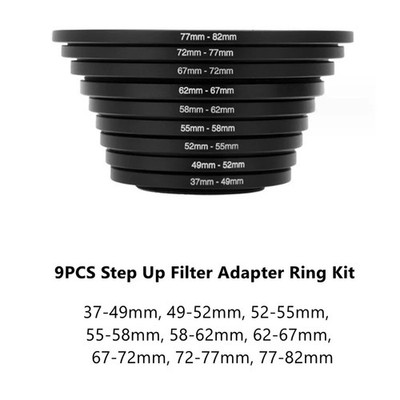 18pcs Camera Lens Filter Step Up & Down Ring Adapter Metal Filter Adapter Ring F