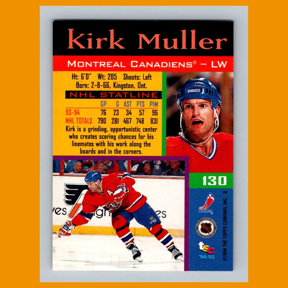 Kirk Muller #130 1994-95 Stadium Club Montreal Canadiens Hockey Card NHL - Image 2 of 3