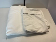 NEW *flaw* FRETTE 2 PC QUEEN Flat Sheet / Fitted sheet White Gray piping Italy