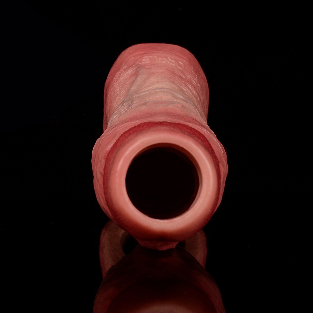 Open-ended Realistic Penis Sleeve With Inner Thread Silicone Enlarge Sheath Men