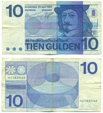 NETHERLANDS NOTE 10 GULDEN 25.4.1968 P 91b VF