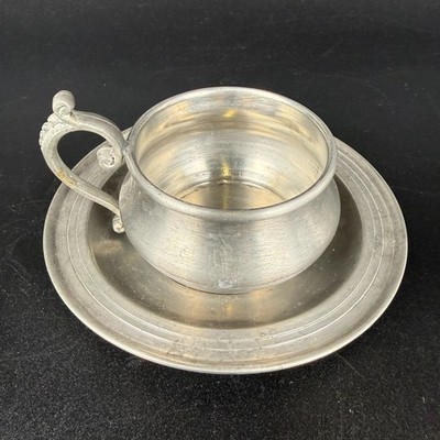 Vtg M Schwyzer Luzern Swiss Pewter Cup Saucer Etain Fin 95% Zinn