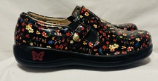 Alegria Kara Clogs Black Garden Floral Patent Leather Slip Ons Sz EU39/US9