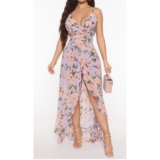 Fashion Nova Floral Maxi Dress Lavender Ruffle grown matter what boho fairy Y2K