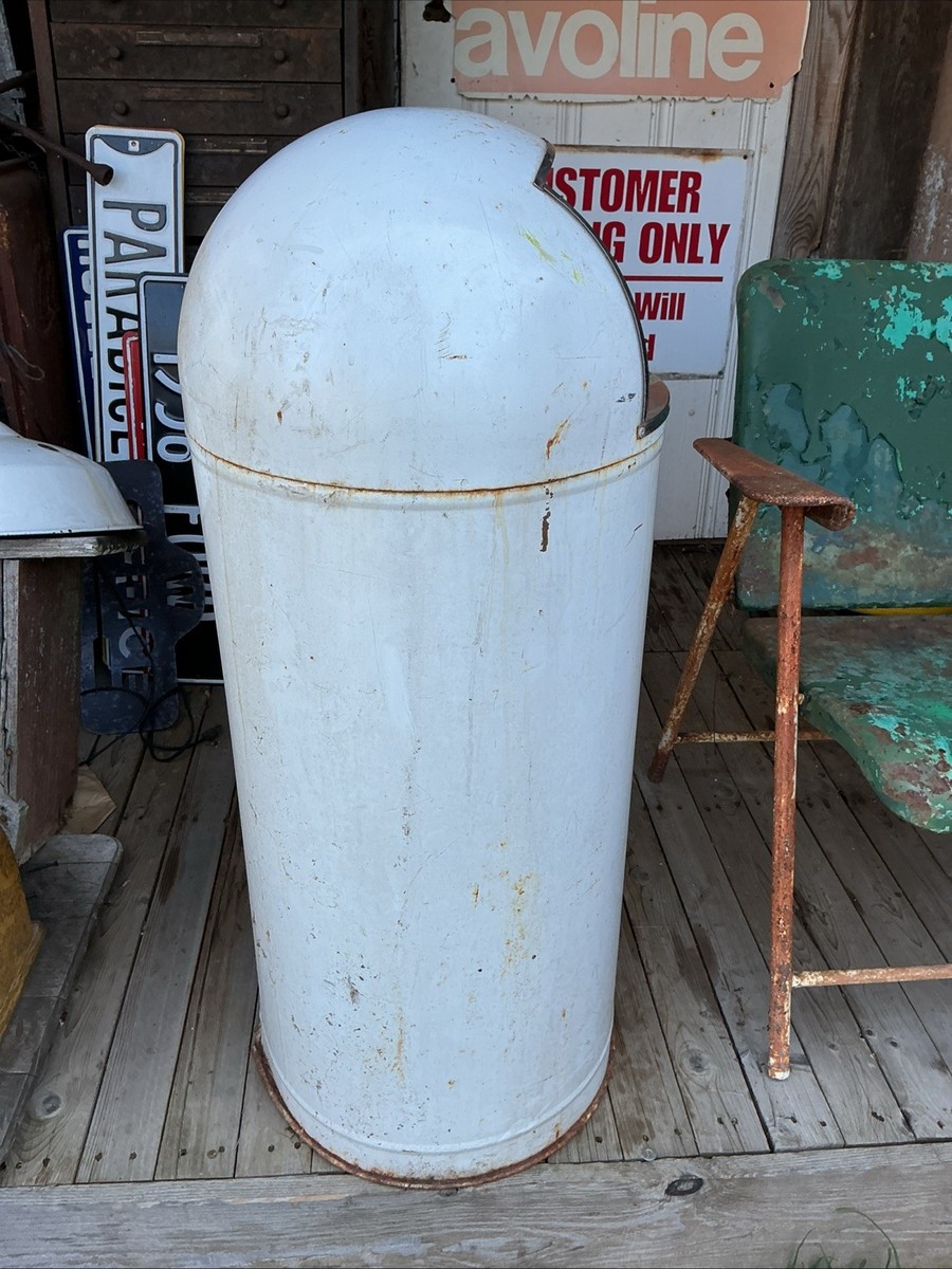 1950's Metal Bullet Trash Can | Vtg MCM Trash Can| Rustic Torpedo