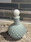 Fenton Blue Opalescent Glass Hobnail Perfume Bottle with Stopper Vintage