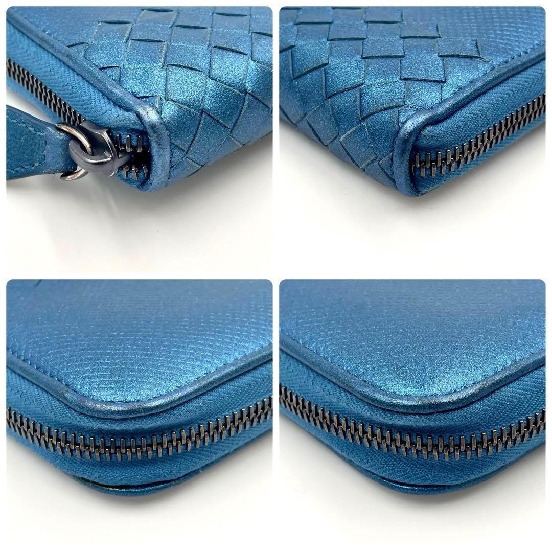 Bottega Veneta Zippy Wallet Intrecciato Leather Metallic Blue thumbnail 8