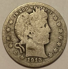 1913 - Barber Quarter 25c - Better Date Exact Coin Imaged #BAR115