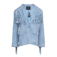 Maje Women's Jacket Size 38 FR / M Suede Leather Jacket Fringe MFPVE00457