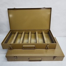 LOT of 2 Vintage 35mm Metal Projector Slide Cases - Storage Box for 300 Pics