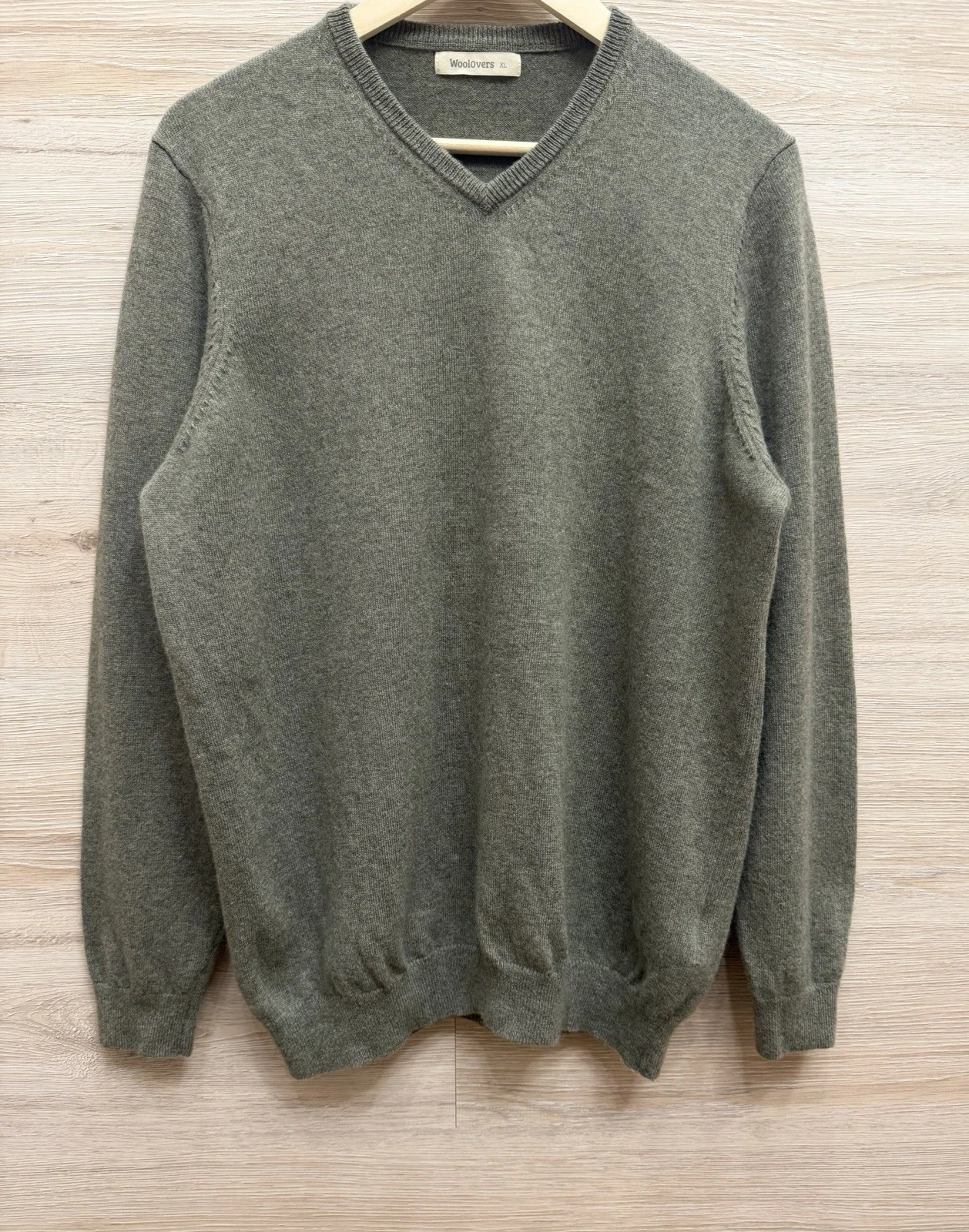 WoolOvers Green Grey Wool Cashmere Jumper Sweater Mens Size XL