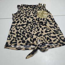 Bibi Womens Double Strap Tank Top Beige Leopard Print Tie Knot Pocket Sequined S