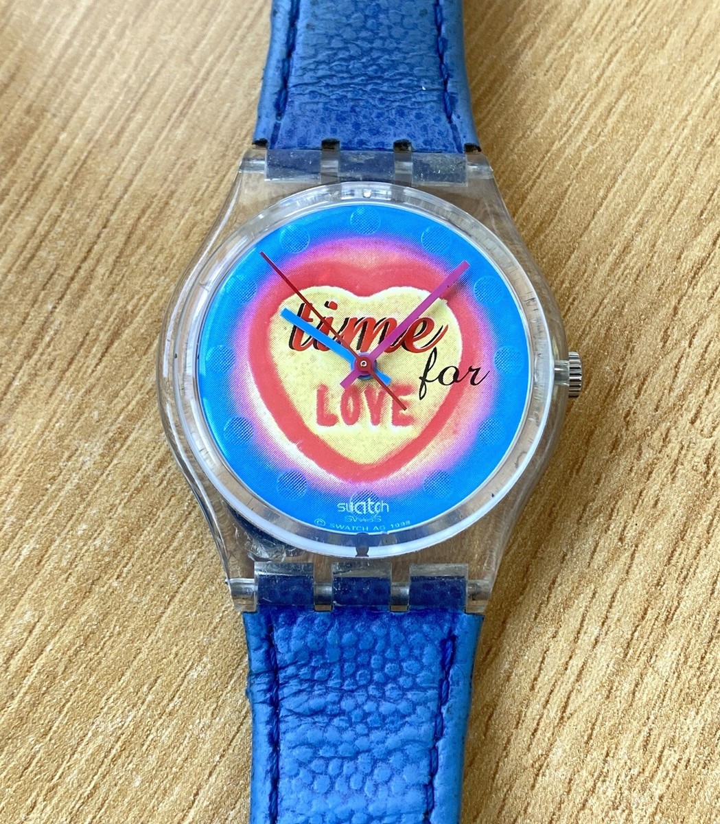 Vintage SWATCH Watch Ag 1999 Time For Love heart Dial case #GK293
