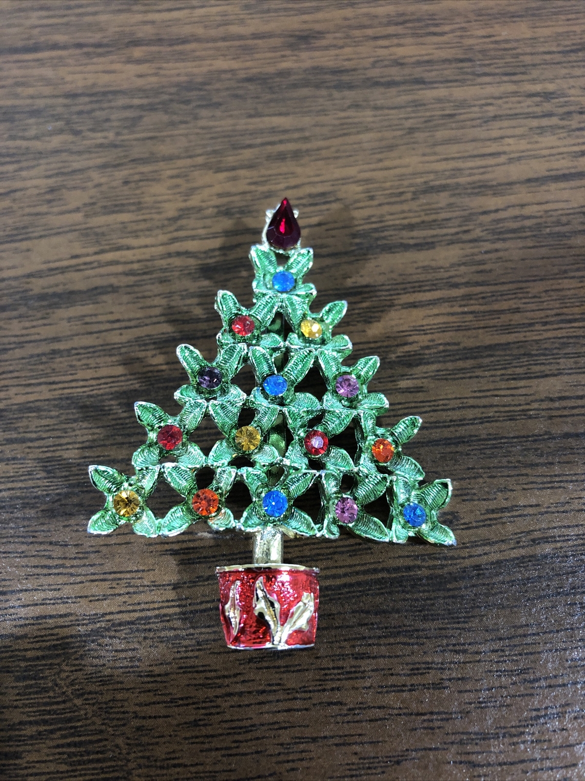 Vintage Signed BJ Amazing Rhinestone Christmas Tree P… Gem