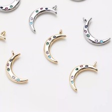 10pcs Cubic Zirconia Moon Pendant,CZ Pave Rhombus Moon Charms,Zircon Moon Charms